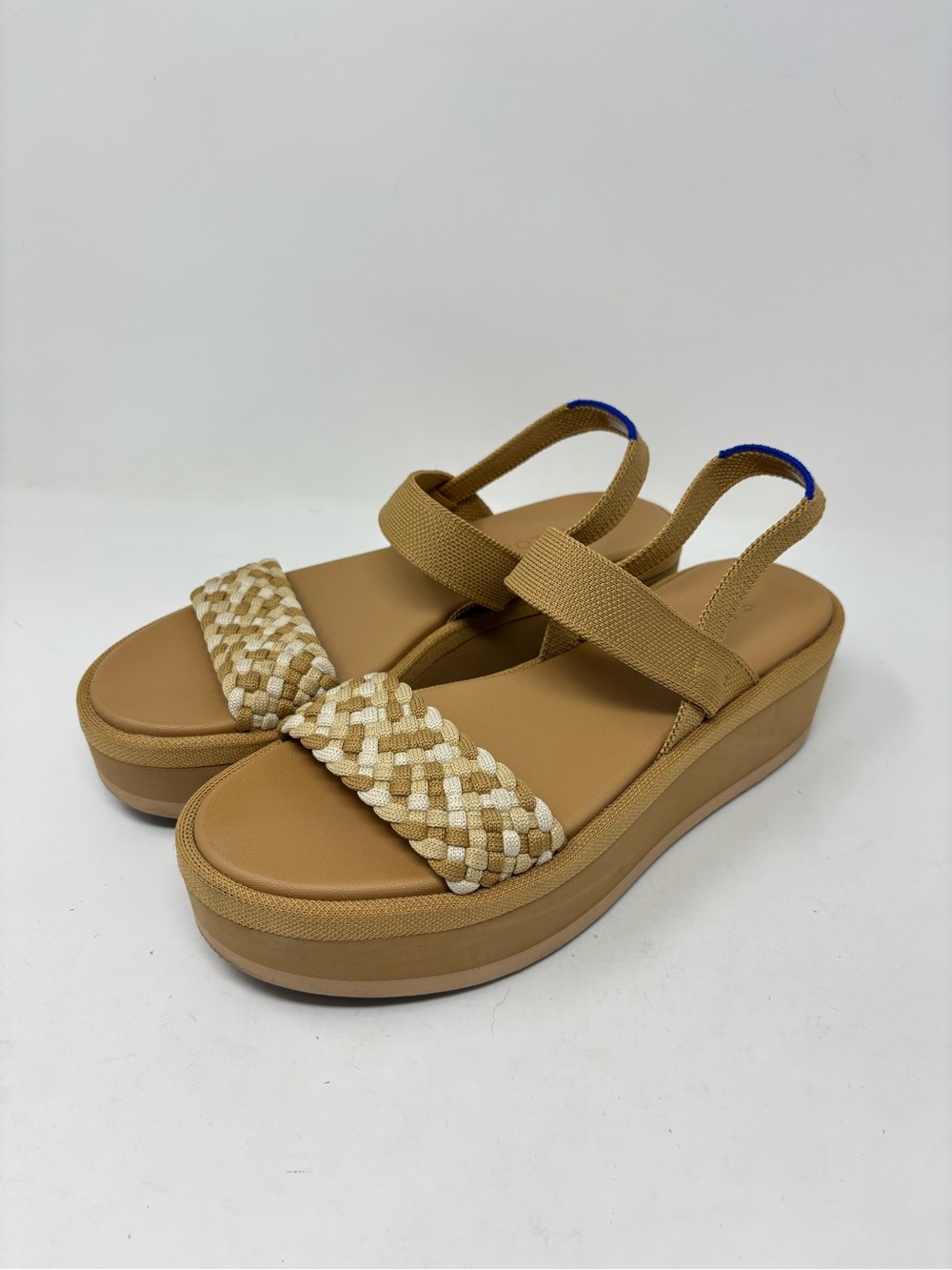Rothy's Tan Woven Strap Platform Wedges
